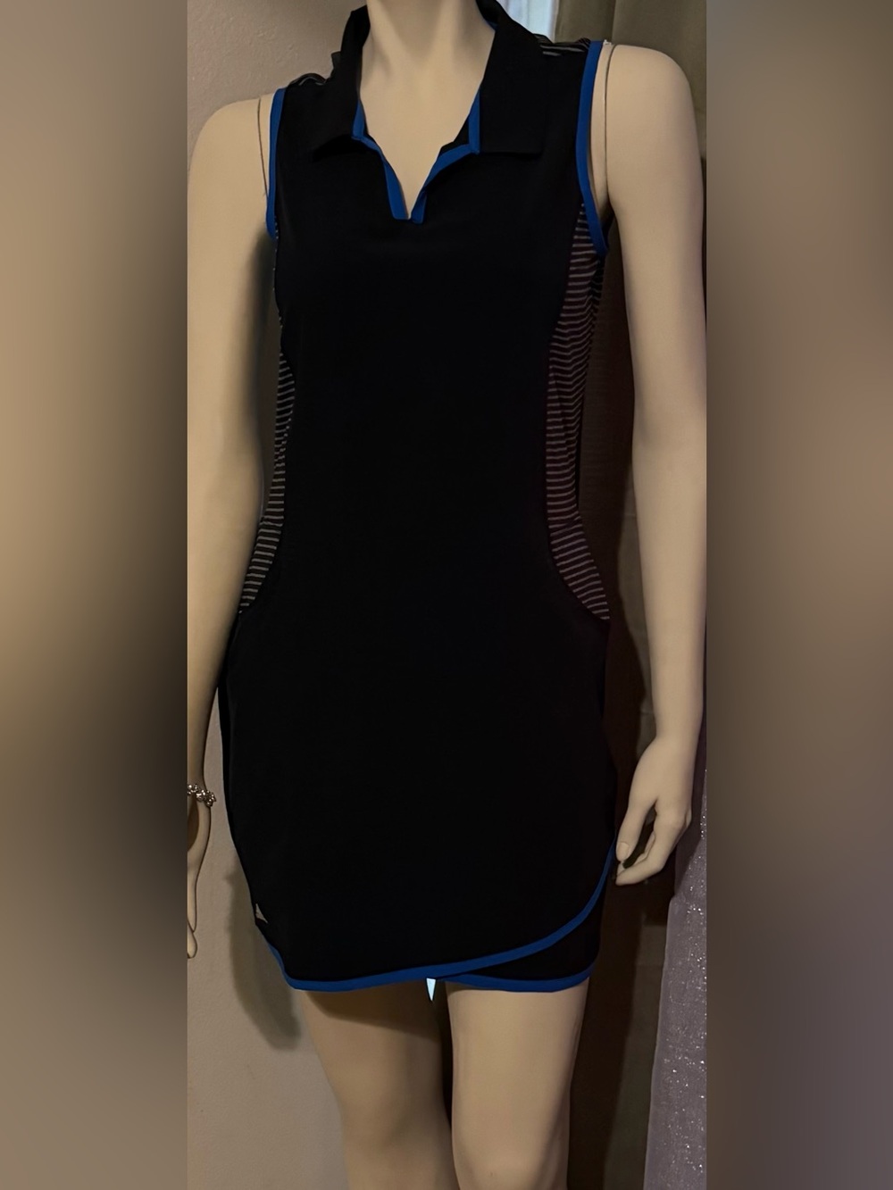 adidas Black Sleeveless Polo Dress with Blue Trim